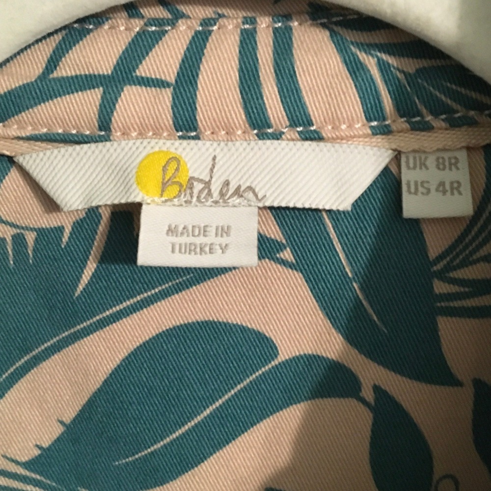Boden Tropical Shirt Dress Midi Size 4 Floral Button Front Belt Safari Cruise - Picture 4 of 6